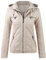 Lederjacke Damen Kunstleder Jacke Damen Lederjacke mit Kapuzen Große Größen Herbst Winter Langarm Motorrad Jacke Winterjacke Slim Fit Hoodie Mantel Streetwear mit Reißverschluss Tasche (Beige, XXXXL)