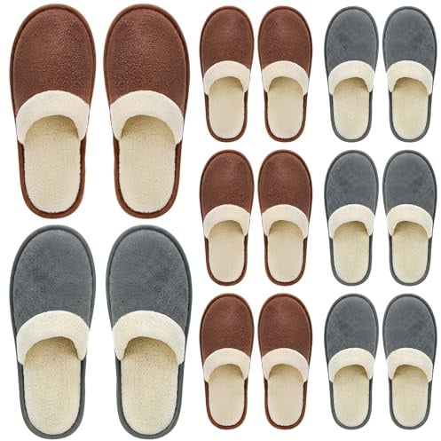 Goaste 8 Pairs Disposable Home Slippers, Non Slip Hotel Slippers, Washable Coral Fleece Spa Slippers, Closed-Toe Guest Slippers in 2 Colors for Men Women Guests, Home, Bathroom, Bedroom, Hotel, Travel
