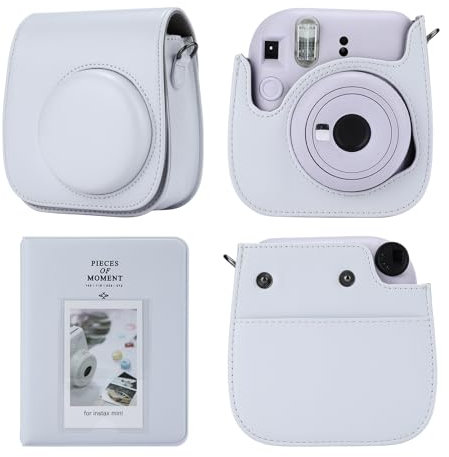 TONYLAIJIANTAO Camera Case Compatible with Fujifilm Instax Mini 12 11 9 8 Instant Camera, PU Leather Carrying Bag with 64 Pockets 2 x 3 Mini Photo Album. (White)