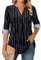 Amrto Damen Blusen V-Ausschnitt, Casual Gestreift Langarm Blusenshirt Lässig Longbluse Oberteil mit Weißen Streifen, 3/4 Arm Elegant Blusentops, Weiß Gestreift L
