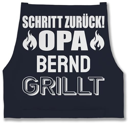 Schürze - Grillschürze Herren Männer - Opa grillt mit Namen Schritt zurück Opi Geschenk - 85x69 - Navy Blau - geschenke grillen personalisierte schürzen grillzubehör grill grill-schürze für