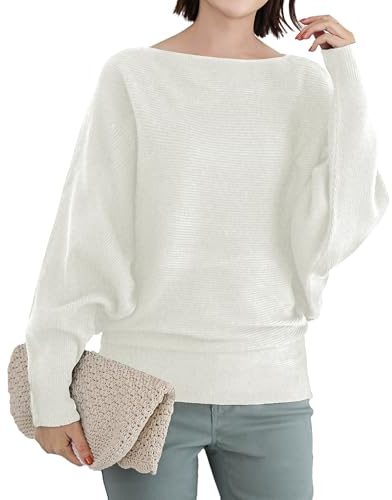 Qin Derdom Pull Chauve-Souris pour Femme - Côtelé Ample Taille Unique avec Col Bateau, Surdimensionné avec Manches Longues Dolman