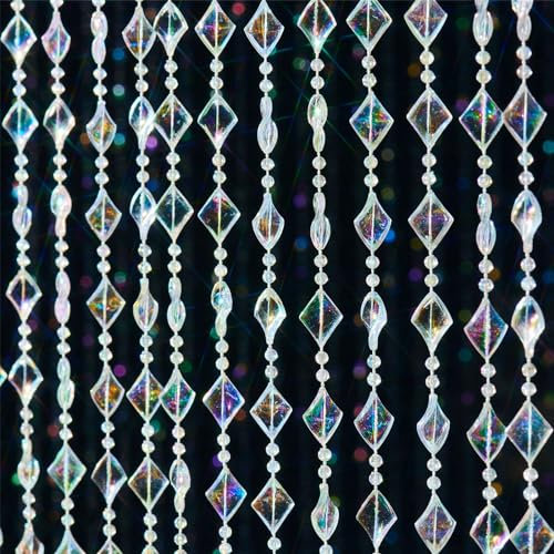 HYVAKUPPA Colorful Crystal Beaded Curtain Hanging Door Beads String Curtain 36 Strands Decorative Shiny Clear Acrylic Iridescent Diamond Cut Room Divider for Doorway Party Home Decor (3FTx6.5FT)
