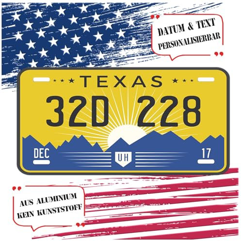US KENNZEICHEN TEXAS - Personalisierbar License Plate - FUN SCHILD - Flach bedruckt