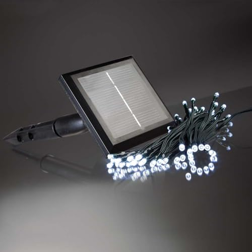 hellum LED Lichterkette Außen Solar, 50 LED kaltweiß auf Lichtlänge 4,9m und 5m Zuleitung, Solarlichterkette außen wetterfest, wahlweise mit Blinkeffekt, solarbetriebene Lichterkette, 151268
