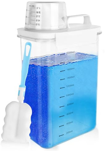 Upgrade 2300ml Distributeur Lessive Liquide étanche avec doseurs,Transparent doseur lessive poudre avec échelle gradué, PET BPA Free Boîte de rangement de détergent avec couvercle verrouillable manche