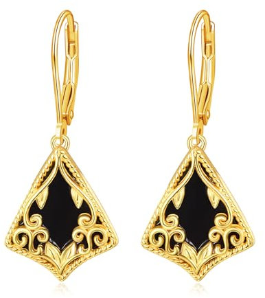 TANGPOET Onyx Ohrringe Damen Silber 925 Filigrane Ohrringe Gold Onyx Schmuck Damen Ohrringe Hänger Boho Ohrringe Hängeohrringe Geschenke für Damen