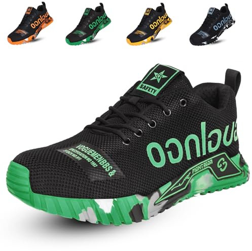 artSew Zapatos de Seguridad para Hombre Ligero Zapatillas Trabajo Mujer Comodo Transpirables Calzado de Seguridad con Puntera de Acero para Construcción y Fábricas (Verde, 45EU)