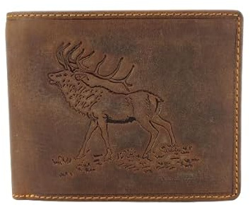 Green Deed - Geldbörse Herren - Geschenk für Naturliebhaber, Angler, Jäger - Geldbeutel Herren - Portemonnaie aus Leder, Braun - Männer Geschenke - mit Motiv Hirsch