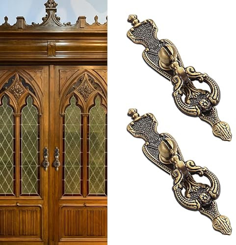 CcHhyyt 2 Stück Vintage Messing Türgriff Antiker Schrankgriff Messinggriff für Kleiderschrank Schublade Kommode Retrogriffe Schubladenknöpfe Möbelgriff aus reinem Messing (2, Schwarz, 118mm)