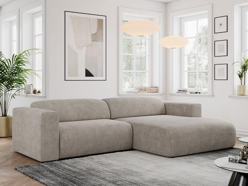 MKS MEBLE Ecksofa, Sofa L-Form, Wohnlandschaft L-Form, Modern Design Couch, Sofagarnitur, Couchgarnitur, Polsterecke - Pasadena -Beige Struktur - rechts Seite