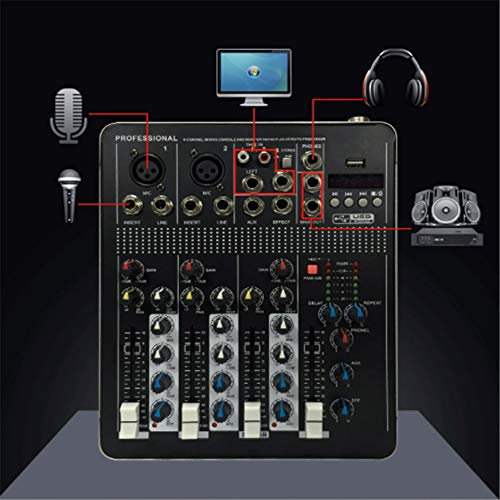 Mixer DJ Mixer a quattro canali con Bluetooth con effetto Interfaccia USB Rete Karaoke Anchor Supporto per mixer piccolo dedicato USB/SD Card Console di missaggio compatta nera (nero 240x20