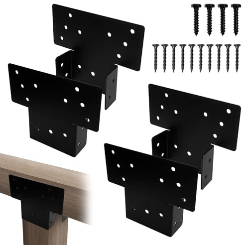 Rasugarlary Pergola Brackets, 4 Pcs 3-Way T Brackets for 4x4 (Actual 3.6x3.6) Lumber Post Bracket Heavy Duty T-Angle Corner Brackets for Extension Post Gazebos, Patio, Pergolas, Wood Beams