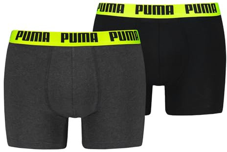 PUMA Herren Boxer Boxershorts Shorts Unterhosen Comfort Stretch 2er Pack, Wäschegröße:S, Artikel:-010 Dark Grey Melange/Yellow