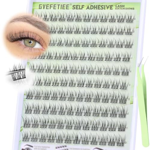 Self Adhesive Eyelashes Clusters No Glue Needed Lash Clusters Natural Look Wispy Cluster Lashes Pre-Glue Individual Lashes Extensions Reusable Self Adhesive Lashes Clusters with Tweezers by GVEFETIEE
