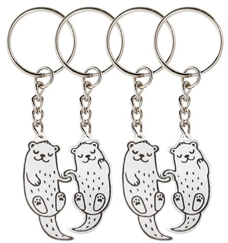 2 paires de porte-clés en forme de loutre, pendentifs en métal, animaux mignons, boucles pour couples et amis, argent, taille unique, argent, Taille Unique