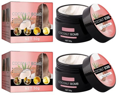 Utapossin 2PCS Kokosnuss Feuchtigkeit Haarmaske,Haar Mask, Haarmaske FüR Tiefgreifende Reparatur, Collagen Protein & Kokosöl Deep Conditioner für Geschädigtes Dünnes Trockenes Strapaziertes Haar