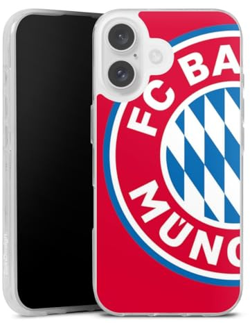 Silikon Hülle kompatibel mit Apple iPhone 16 Case transparent Handyhülle FC Bayern München Offizielles Lizenzprodukt FCB