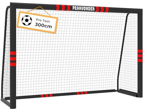 PEAKVONDER 300 x 200cm Fussballtore für Garten Kinder und Erwachsene mit Anti-Rost Beschichtung -Fußballtor Kinder Outdoor inkl. Erdanker für optimalen Halt - Fußball Tor mit rundum Polsterung TSG032R