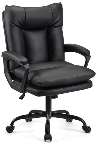T-THREE. Ergonomic office swivel chair, executive seat with PU leather gaming chair, supports up to 150kg(Black)