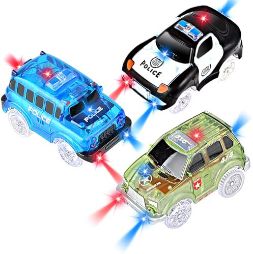 AniSqui Track Cars, 3 Pack Race Cars Autorennbahn Spielzeug Auto, 5 LED Blinklichtern Magic Toys, Childs Geschenke by