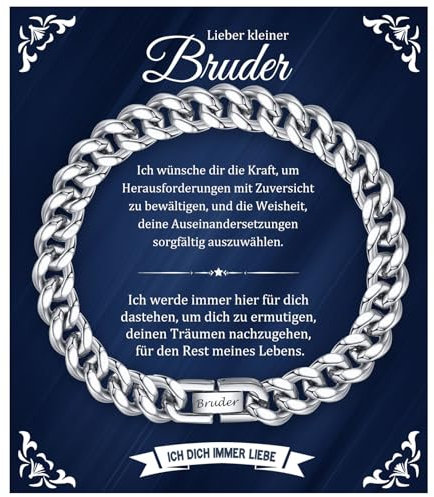 XUANPAI Armband für Bruder Kubanische Herren Armband mit Gravur Geschenk für Lieber Kleiner Bruder Geschenk für Männer Jugendliche Teenager 18. Geburtstagsgeschenk