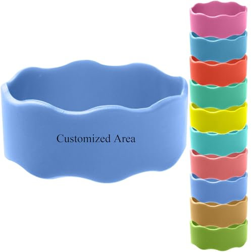 Personalized Custom Cup Sleeve, Food Grade Silicone Bottle Coffee Cup Sleeve, Heat-Resistant Reusable Mug Protector, Engraved Bottle Strips, Waterproof Handle Strap (Blue)