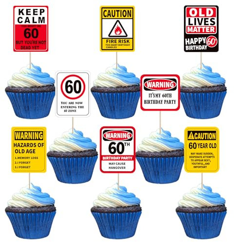 60th Birthday Cupcake Toppers Keep Calm Cheers to 60 Years Cupcake Picks Hazard Of Old Age It's My 60th Birthday Cake Decorations for Old Lives Matter Birthday Party Cake Supplies
