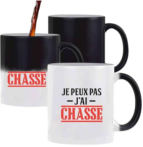 Otshirt Tasse Magique Je peux pas j’ai chasse | Mug | Idée Tasse Personnalisable qui change de couleur Cadeau Anniversaire Fête Original Famille Travail Départ Collègue Retraite Noël.