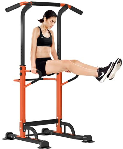 SDHYL Power Tower Kraftstation Klimmzugstange Dip Station Höhe Verstellbar Schlingentraining Bauchtrainer Rückentrainer Für Anfänger, Orange/Schwarz