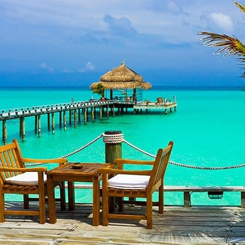TRIOSK Sichtschutz Garten Dekoration Plane groß mit Motiv Meer Karibik Strand Bar Motivbanner Blickdicht für Terrasse Zaun Gartenzaun Gartenposter PVC Zaunblende 600x200 cm