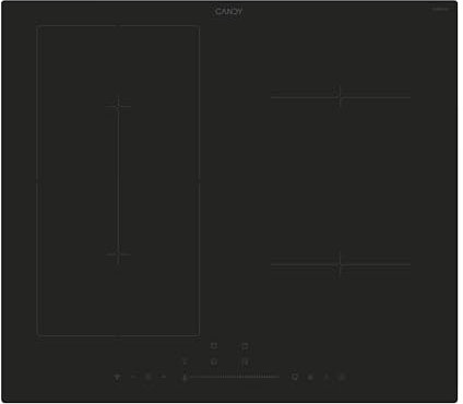 Candy CETPS64SCWFITT/1 - Piastra da tavolo da cottura a induzione, 60 cm, 3 luci di cui una doppia potenza + 2, 7400 W, nero, 9 livelli di potenza, 4 booster, timer, comandi touch monoslider