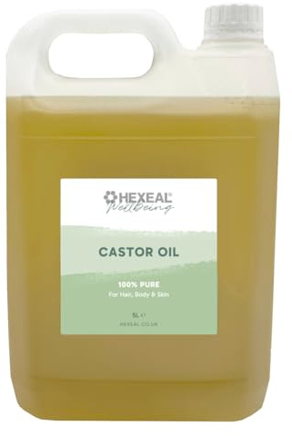 Hexeal Castor Oil 5L – 5L Of 100% Pure, Cold Pressed, Food Grade Castor Oil - Natural Moisturiser for Hair, Eyelashes, Eyebrows, Skin & Nails