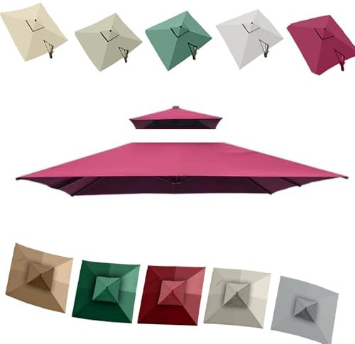 Telo di ricambio for ombrellone a sbalzo quadrato 3x3m, con 8 stecche superiori, anti-UV, for patio, piscina, ombrellone decentrato, telo di ricambio for ombrellone.(Burgundy,3m (10') Double top)