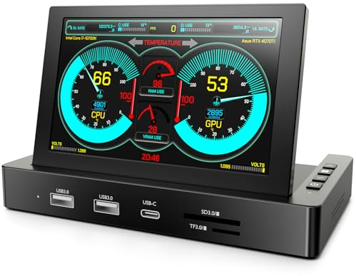 Mini monitor de 5 pulgadas con concentrador USB y agujeros de montaje Raspberry Pi, conexión de un cable tipo C y altavoces, base de almacenamiento todo en uno, pantalla portátil IPS para monitoreo de