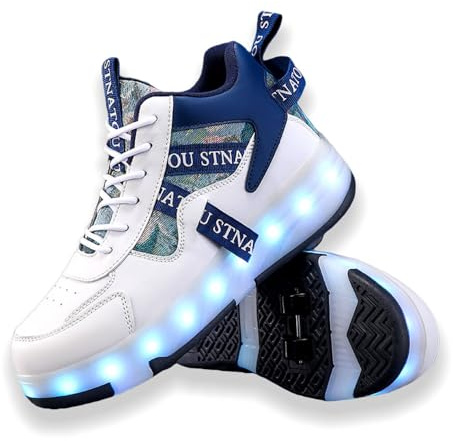 ENEN Schuhe mit Rollen für Mädchen, Mode Schuhe mit Rollen & led Lichtern für Jungen Rollschuhe 2-in-1 Kinder Outdoor Turnschuhe Versenkbarer 30-40 EU (Blau,38)