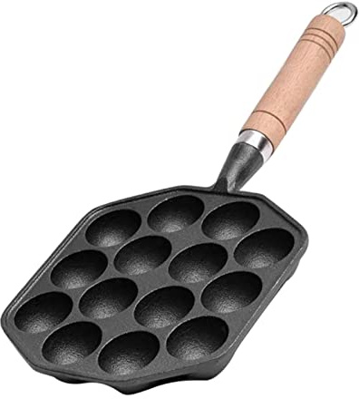 OEBUAFI 14 molds Takoyaki Grill Pan, Thickened Cast Iron Takoyaki Pan with Nonstick Handle Convenient Storage Hook Design Fast Heating