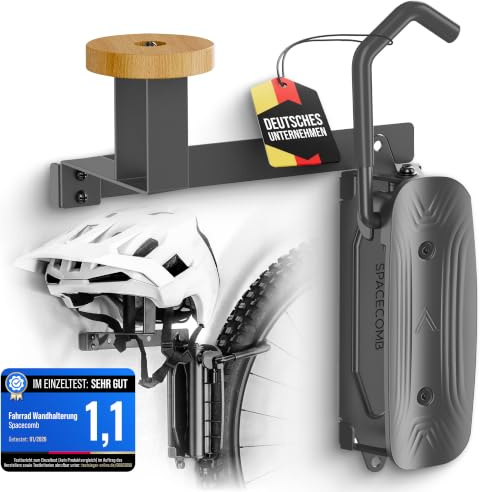 Spacecomb Fahrrad Wandhalterung [schwenkbar] vertikaler Fahrradhalter Helmhalterung Wand Aufhängung Fahrradhalterung E Bike Ständer Fahrradaufhängung platzsparender Fahrradständer
