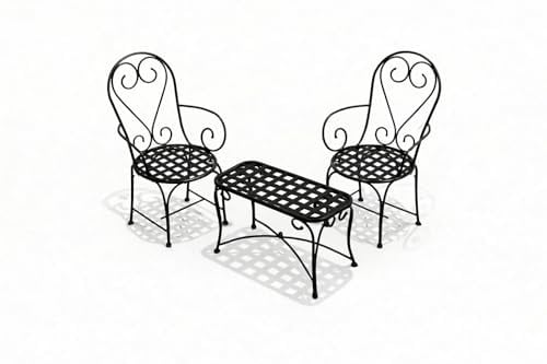 Kapaga – 3-teiliges Bistro-Set, 2 Stühle + rechteckiger Tisch, Schwarz – handgefertigtes Metall im kunstvollen Schmiededesign für Garten, Balkon und Terrasse - RAL Farben