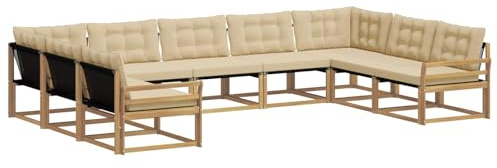vidaXL Outdoor-Sofagarnitur mit Kissen 9 pcs Weiß und Beige, Garten Lounge, Moderne Outdoor-Couch, witterungsbeständiger Sitzbereich, bequem für die Terrasse