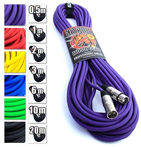 No Bull Nordell Music Gear Premium XLR Cable (Purple, 20m): Achieve a Clearer Audio Signal with a Balanced Male to Female Microphone Lead, plus Cable Tie