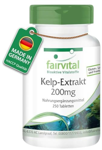 Fairvital | Kelp-Extrakt 200 mg mit 300 mcg Jod, Großpackung für 8 Monate – vegan – 250 Tabletten – natürliches Jod