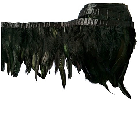 keland 2 Yards Hahn Feder Fringe Trim 5-8 in der Breite DIY Cape Schal Rock Halloween Kleid Dekoration (A-Schwarz)