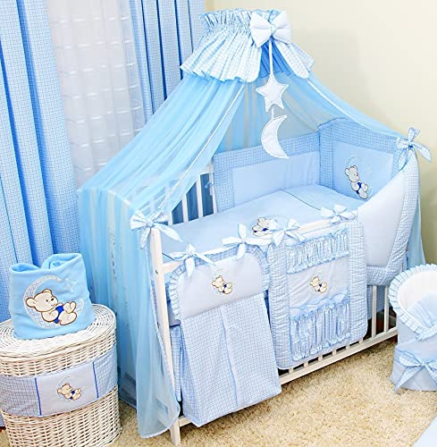 4tlg. Moskitonetz Betthimmel mit Himmelstange Babybett Baby-Moskitonetz 480cm (Blau)