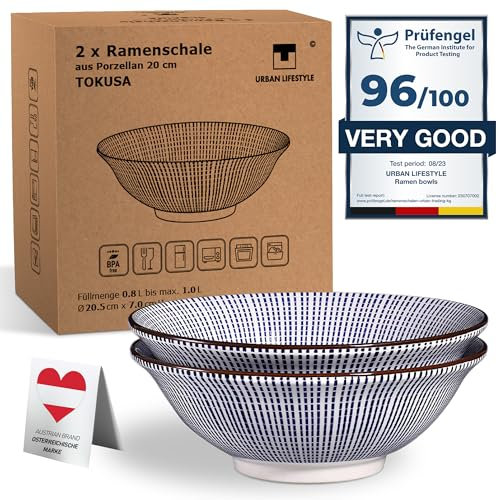 Urban Lifestyle Bol Ramen 0.8-1.0 L Porcelaine 1300°C Lot de 2 20cmBol à Nouilles Ramen Bol à Céréales Ramen Japonais… bol a ramen bol chinois bol japonais poke bowl bowl (Tokusa)
