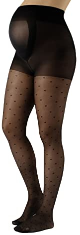 CALZITALY Feine Umstandsstrumpfhose mit Punkten | Schwangerschafts Strumpfhose mit Muster | Übergangszeit Mode | S, M, L, XL | Schwarz | 20 DEN | Made in Italy (L, Schwarz)