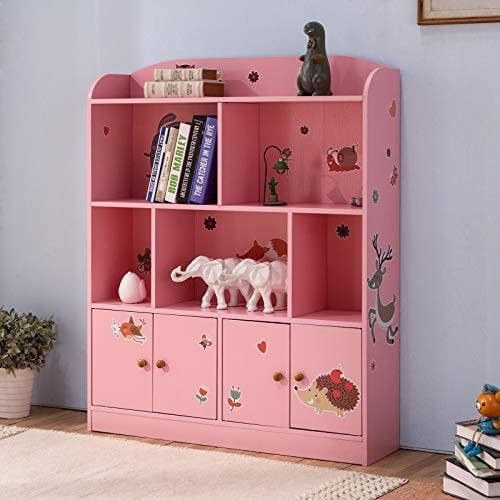 Emall Life Kids Bookshelf and Storage, Children’s Bookcases Displaying Books toys Organizer Shelving Unit for Boys and Girls (Pink)