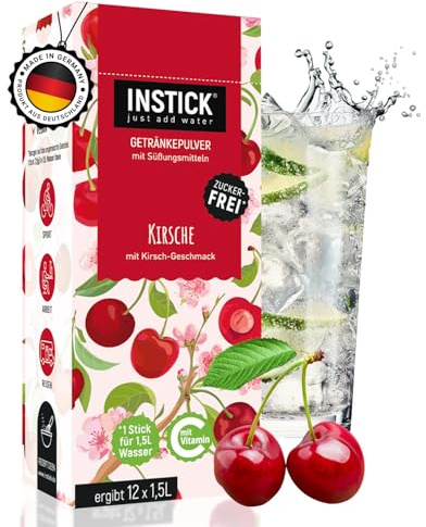 INSTICK Zuckerfreies Instant-Getränk (Kirsche) - 1 Packung für 12 x 1,5-2,5 L - Veganes Getränkepulver Kalorienarm & Vitamin C - Instant-Pulver