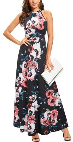 STYLEWORD Sommmerkleid Damen Lang Elegant Kleid Ärmellos Maxikleid Sommer für Hochzeit(Floral07,M)