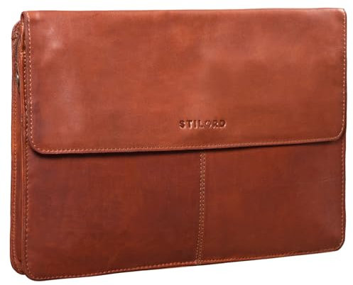STILORD 'Clark' Notebooktasche für MacBook 13,3 Zoll Laptoptasche für MacBooktasche 14 Zoll Tablettasche Akten-Mappe Konferenzmappe DIN A4 echtes Rindsleder, Farbe:cognac - braun